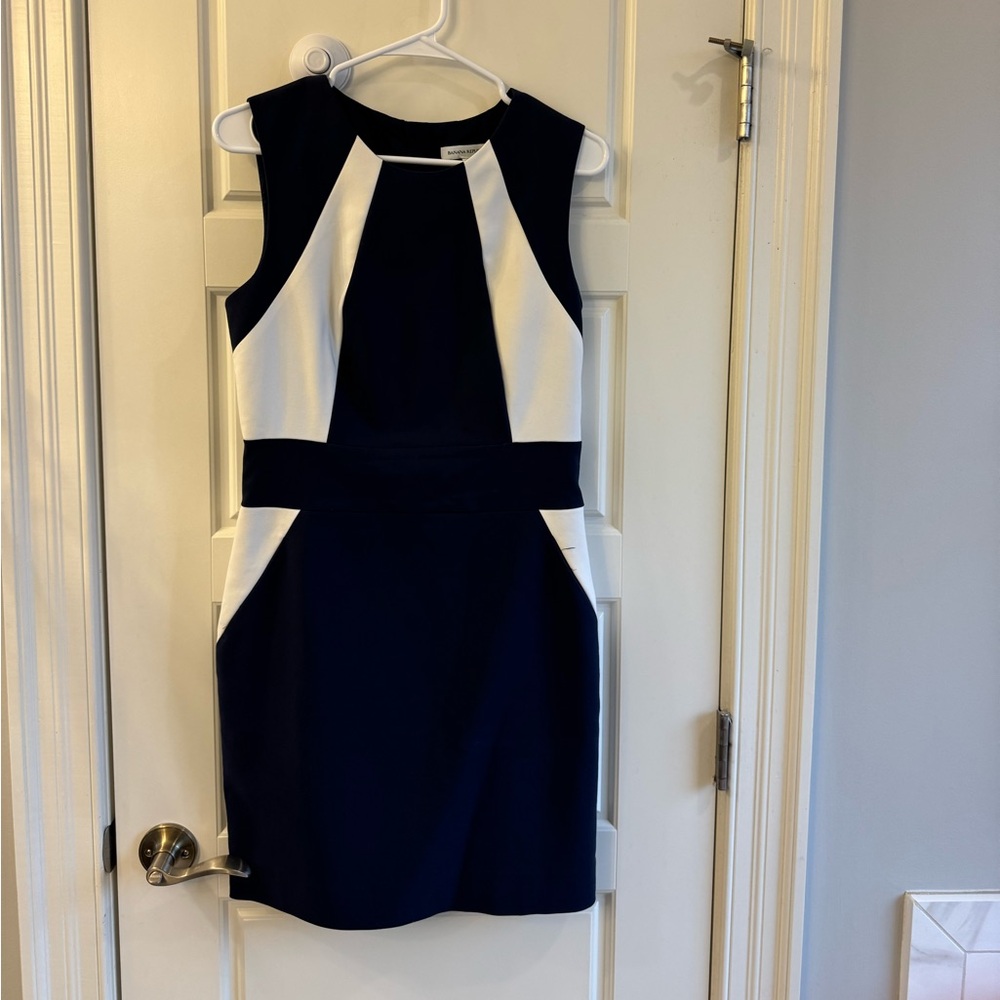 Banana Republic Navy and White Midi Dress